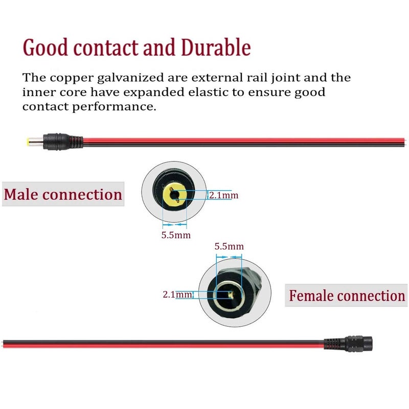 DaFuRui DC Pigtailï¼Œ18 Pairs 12V 2A DC Male Female Power Pigtail Cable Connector Wire 2.1x5.5mm DC Power Connectors for CCTV Security Camera and 12V Power Supply Adapter - Image 4